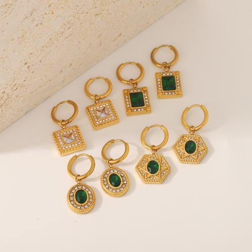 Stainless Steel Drop Earring, 304 Stainless Steel, gold color plated, fashion jewelry & micro pave cubic zirconia & with rhinestone, golden 