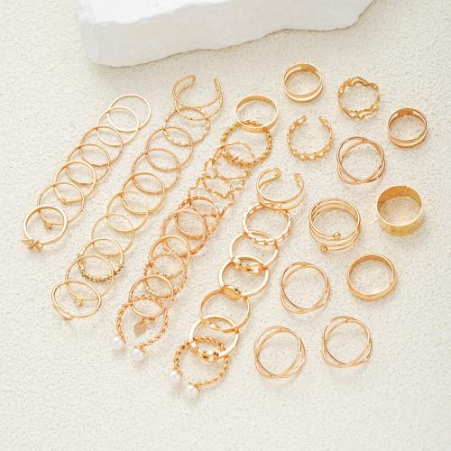 Zink-Legierung Ring Set, Zinklegierung, mit Kristall & Kunststoff Perlen, plattiert, Modeschmuck & für Frau, Goldfarbe, verkauft von setzen