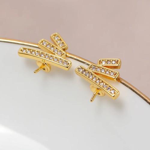 Brass Earring Stud Component, Christmas Tree, real gold plated, DIY & micro pave cubic zirconia 