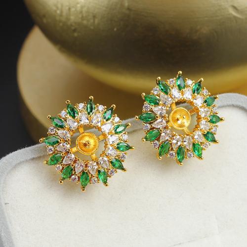 Brass Earring Stud Component, real gold plated, DIY & micro pave cubic zirconia 17mm 