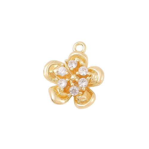 Cubic Zirconia Micro Pave Brass Pendant, petals, real gold plated, DIY & micro pave cubic zirconia, golden 