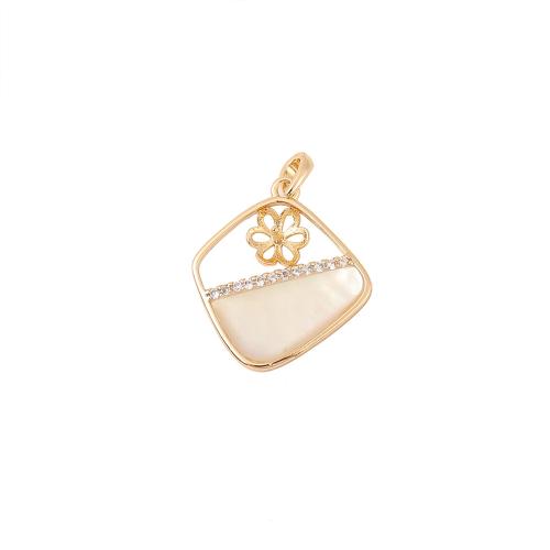 Cubic Zirconia Micro Pave Brass Pendant, with Shell, real gold plated, DIY & micro pave cubic zirconia 