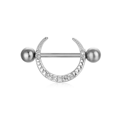 Stainless Steel Nipple Ring, Brass, plated, Unisex & micro pave cubic zirconia 1.6*16*5/5 