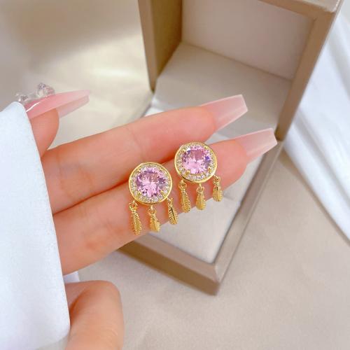 Brass Stud Earring, gold color plated & for woman & with rhinestone, earring length 10-20mm 