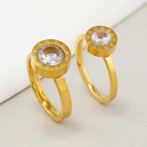 Cubic Zirconia Stainless Steel Finger Ring, 304 Stainless Steel, with Cubic Zirconia, fashion jewelry & Unisex golden 