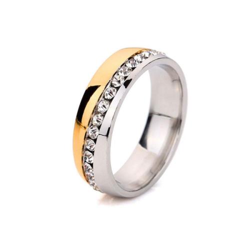 Rhinestone Stainless Steel Finger Ring, 304 Stainless Steel, Unisex & with rhinestone width 6mm 