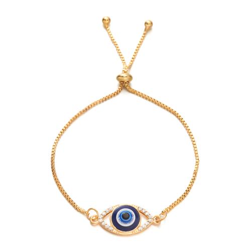 Evil Eye Bracelet Bijoux, alliage de zinc, Placage de couleur d'or, bijoux de mode & motif de mauvais œil & pour femme & émail & avec strass, plus de couleurs à choisir, Vendu par PC
