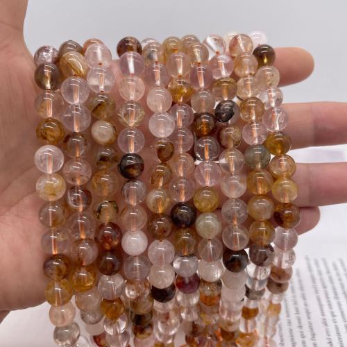 Gemischte Farbe Quarz Perlen, Goldener Heilquarz, rund, DIY & verschiedene Größen vorhanden, gelb, Länge:ca. 38 cm, verkauft von Strang