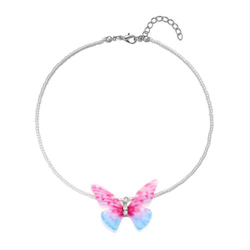 Glass Seed Beads Necklace, Seedbead, with Resin & Zinc Alloy, with 5cm extender chain, Butterfly, fashion jewelry & for woman Approx 40 cm 