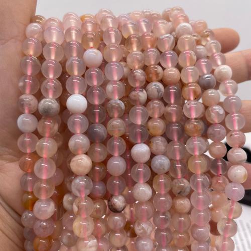 Achat Perlen, Weißer Kirschblüten-Achat, rund, DIY & verschiedene Größen vorhanden, Rosa, Länge:ca. 38 cm, verkauft von Strang