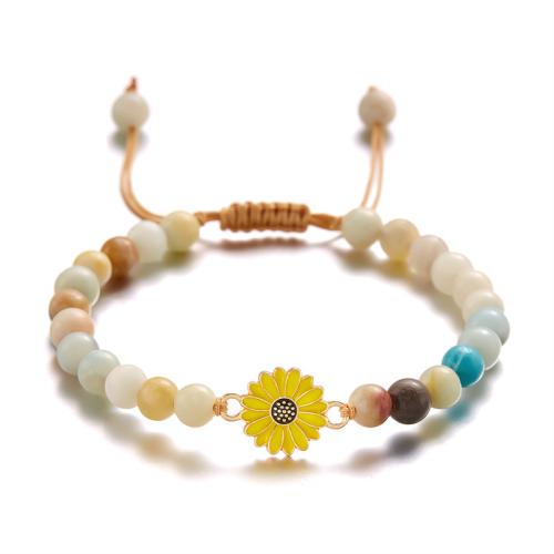 Gemstone Bracelets, Natural Stone, with Knot Cord & Zinc Alloy, Sunflower, handmade, fashion jewelry & adjustable & for woman mm Approx 16-28 cm 