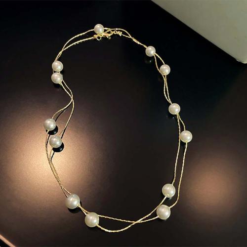 Plastic Pearl Necklace, Zinc Alloy, with Plastic Pearl, plated, fashion jewelry & for woman 
