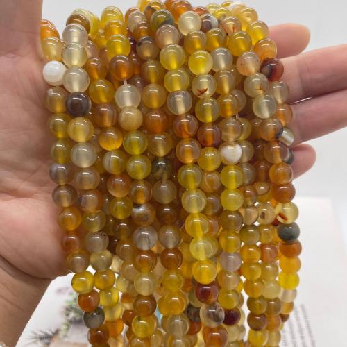 Natürliche Streifen Achat Perlen, rund, DIY & verschiedene Größen vorhanden, gelb, Länge:ca. 38 cm, verkauft von Strang