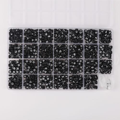 Perles lettre acrylique, 28 cellules & DIY, noire Vendu par boîte[
