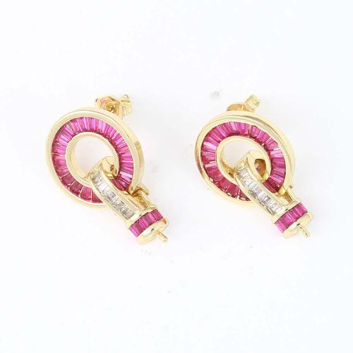 Brass Earring Drop Component, Round, gold color plated, DIY & micro pave cubic zirconia, purple 