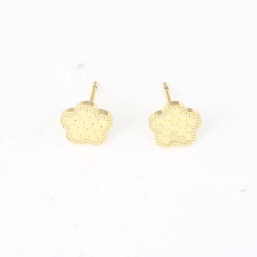 Brass Stud Earring, Flower, gold color plated, for woman 