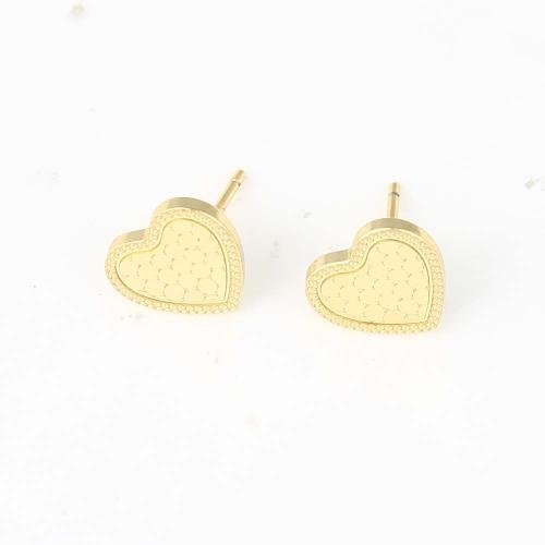 Brass Stud Earring, Heart, gold color plated, for woman 