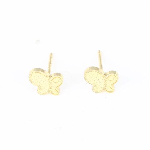 Brass Stud Earring, Butterfly, gold color plated, for woman 