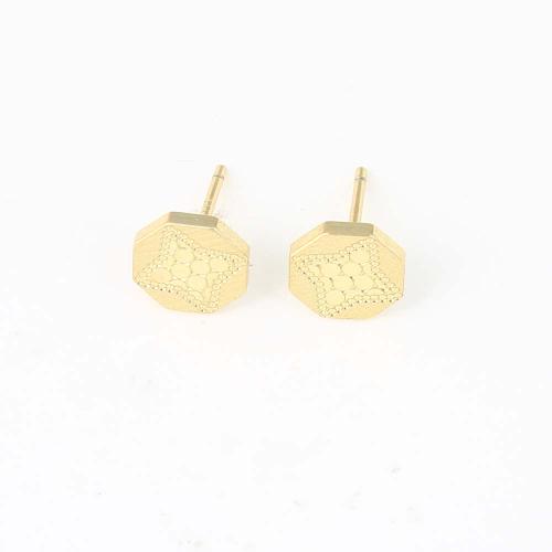 Brass Stud Earring, Octagon, gold color plated, for woman 