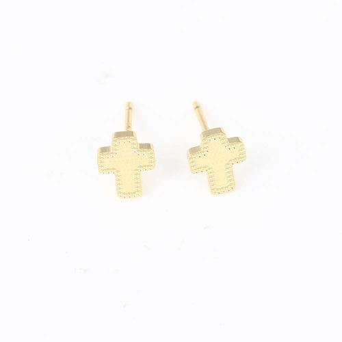 Brass Stud Earring, Cross, gold color plated, for woman 