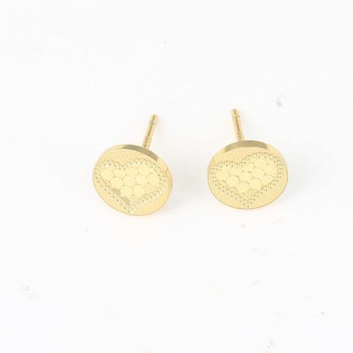 Brass Stud Earring, Round, gold color plated, for woman 