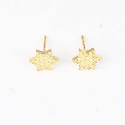 Brass Stud Earring, Hexagram, gold color plated, for woman 