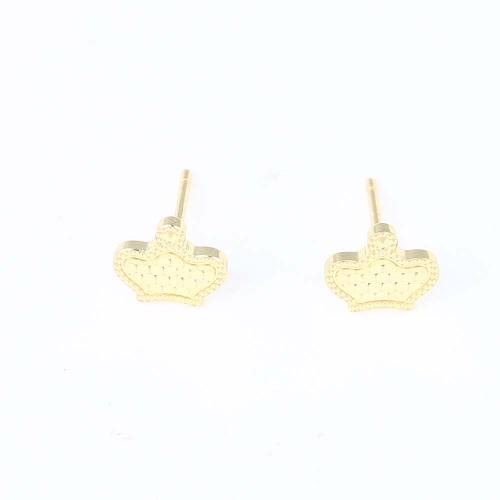Brass Stud Earring, Crown, gold color plated, for woman 