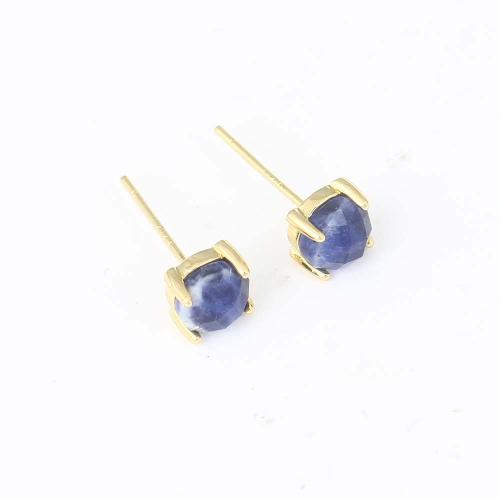 Brass Stud Earring, with Resin, gold color plated, for woman, blue 