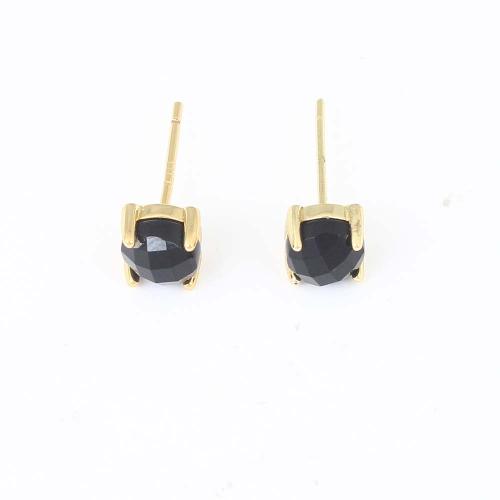 Brass Stud Earring, with Resin, gold color plated, for woman, black 