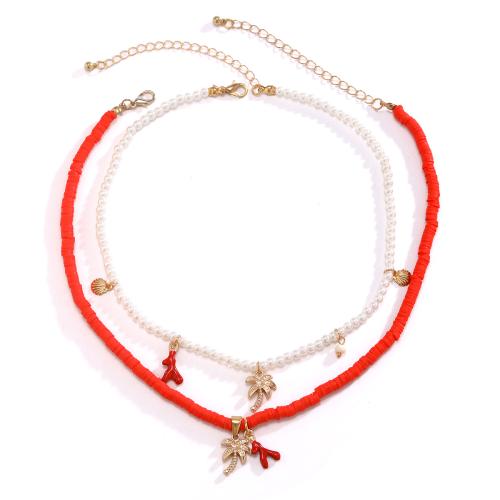 Fashion Multi Layer Necklace, Zinc Alloy, with Polymer Clay & Plastic Pearl, plated, fashion jewelry & for woman [