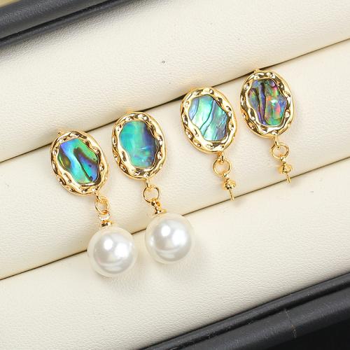 Brass Earring Drop Component, with Abalone Shell, real gold plated, DIY, golden, 22mm 
