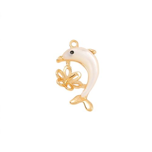 Brass Pendant Setting, with Shell, Dolphin, real gold plated, DIY & enamel, golden [