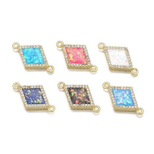 Cubic Zirconia Micro Pave Brass Connector, with Opal, plated, DIY & micro pave cubic zirconia 