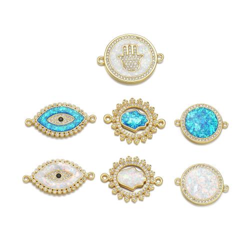 Cubic Zirconia Micro Pave Brass Connector, with Opal, plated, DIY & micro pave cubic zirconia 