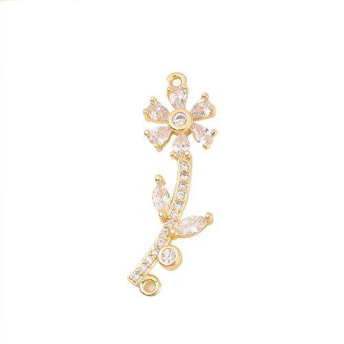 Cubic Zirconia Micro Pave Brass Connector, Flower, real gold plated, DIY & micro pave cubic zirconia 
