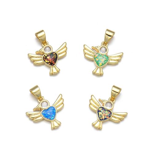 Cubic Zirconia Micro Pave Brass Pendant, with Opal, Bird, plated, DIY & micro pave cubic zirconia 