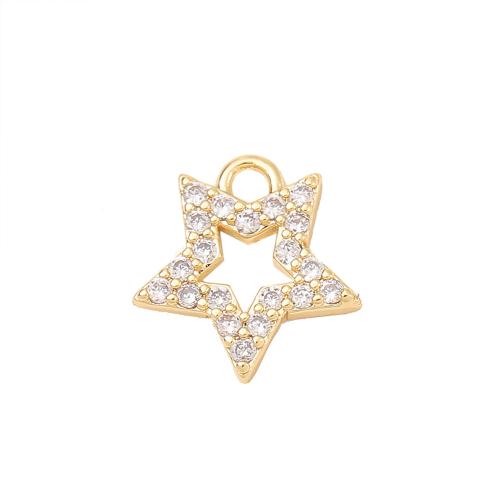 Cubic Zirconia Micro Pave Brass Pendant, Star, real gold plated, DIY & micro pave cubic zirconia 
