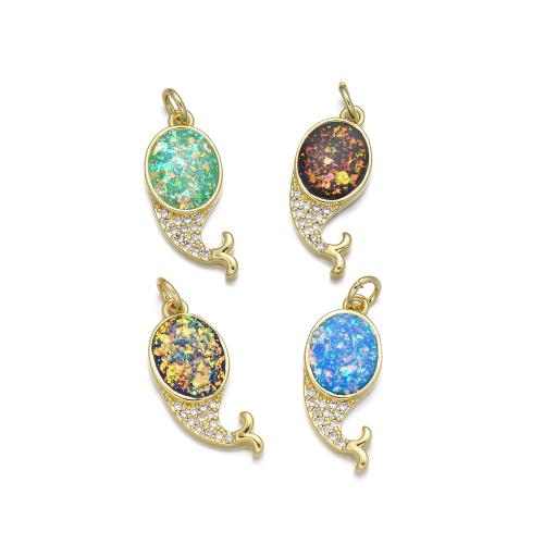 Cubic Zirconia Micro Pave Brass Pendant, with Opal, Whale, plated, DIY & micro pave cubic zirconia 