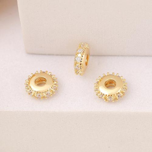 Brass Spacer Beads, real gold plated, DIY & micro pave cubic zirconia, golden 