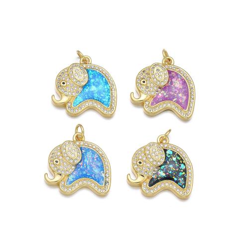 Cubic Zirconia Micro Pave Brass Pendant, with Opal, Elephant, plated, DIY & micro pave cubic zirconia 