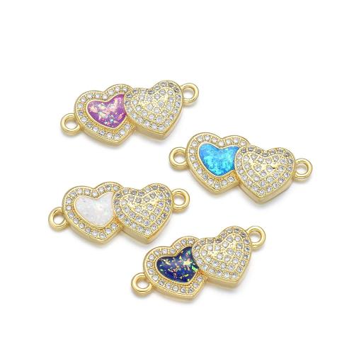 Cubic Zirconia Micro Pave Brass Connector, with Opal, Heart, plated, DIY & micro pave cubic zirconia 