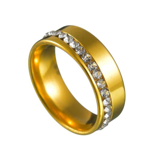 Couple Finger Rings, 304 Stainless Steel, Unisex  & with rhinestone [
