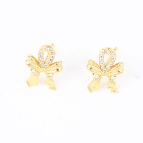 Cubic Zirconia Micro Pave Brass Earring, Bowknot, gold color plated, micro pave cubic zirconia & for woman 