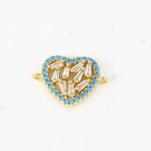 Cubic Zirconia Micro Pave Brass Connector, Heart, gold color plated, DIY & micro pave cubic zirconia & 1/1 loop 