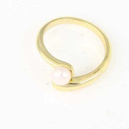 Pearl Brass Finger Ring, with Plastic Pearl, gold color plated, for woman, white 