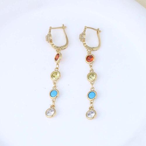 Cubic Zircon Brass Earring, gold color plated, micro pave cubic zirconia & for woman, multi-colored 