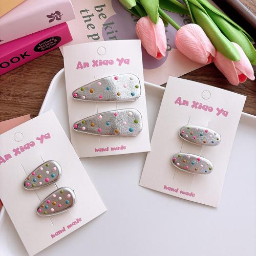 Hair Snap Clips, PU Leather, with Zinc Alloy, Girl & enamel, silver color 