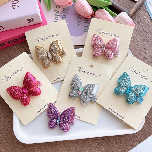 Alligator Hair Clip, PU Leather, with Zinc Alloy, Butterfly, handmade, Girl 60mm 