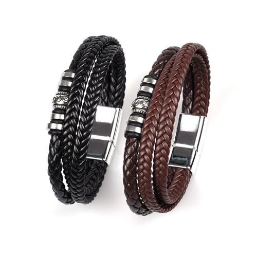 PU Leather Cord Bracelets, with 304 Stainless Steel, multilayer & folk style & for man Approx 7-9 Inch 