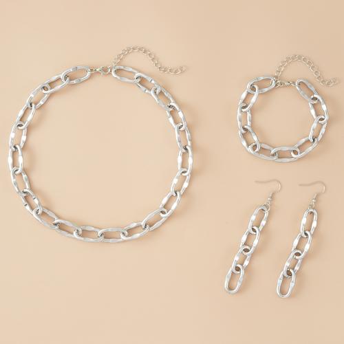 aleación de zinc Conjunto de joya, pulsera & pendiente & collar, con metal & fundición, tres piezas & para mujer, Vendido por Set